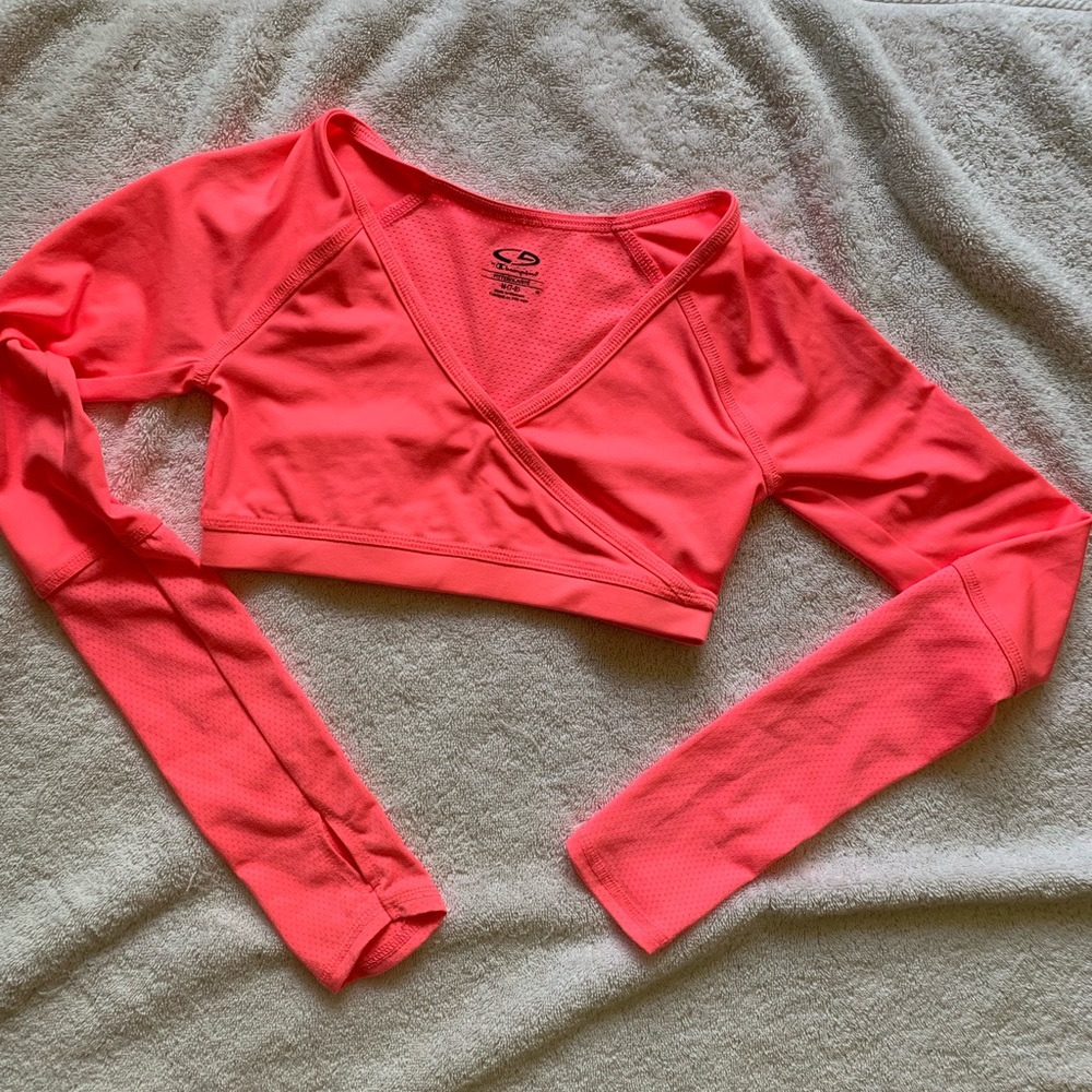 Long sleeve girls bright pink tennis top